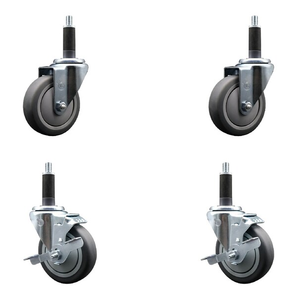 Service Caster 4'' SS Thermoplastic Rubber Wheel Swivel 1'' Expanding Stem Caster Set 2 Brakes, 4PK SCC-SSEX20S414-TPRB-2-TLB-2-1 - main